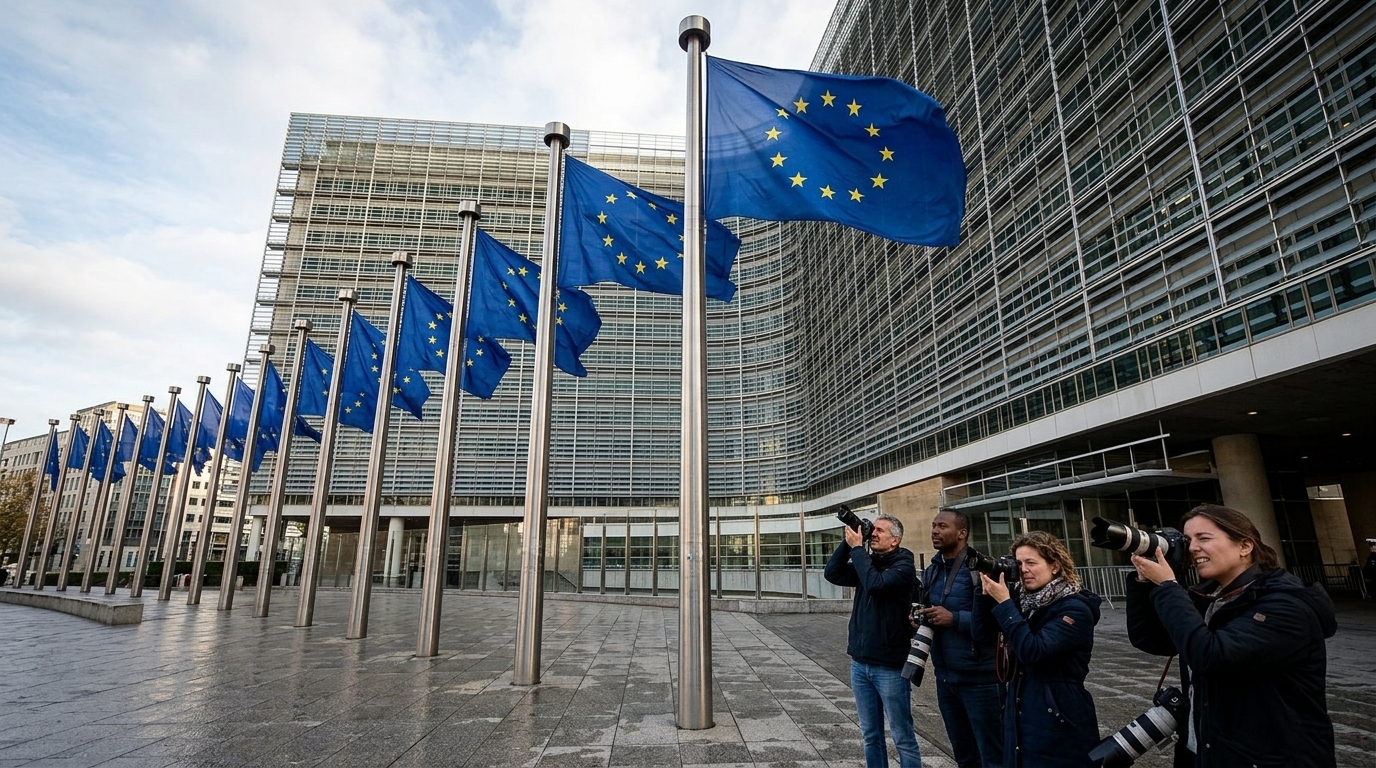 Το λογότυπο της Ευρωπαϊκής Ένωσης δίπλα στα εικονίδια των ChatGPT, Reddit και Roblox για το Digital Services Act.