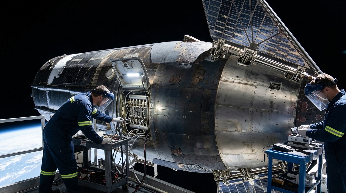 Το Starship V3 της SpaceX έτοιμο για εκτόξευση στην εξέδρα.