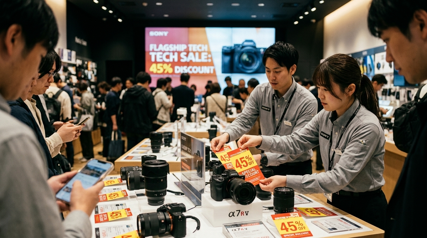 Sony WF-1000XM6 earbuds and Alpha camera featuring 45% discounts.