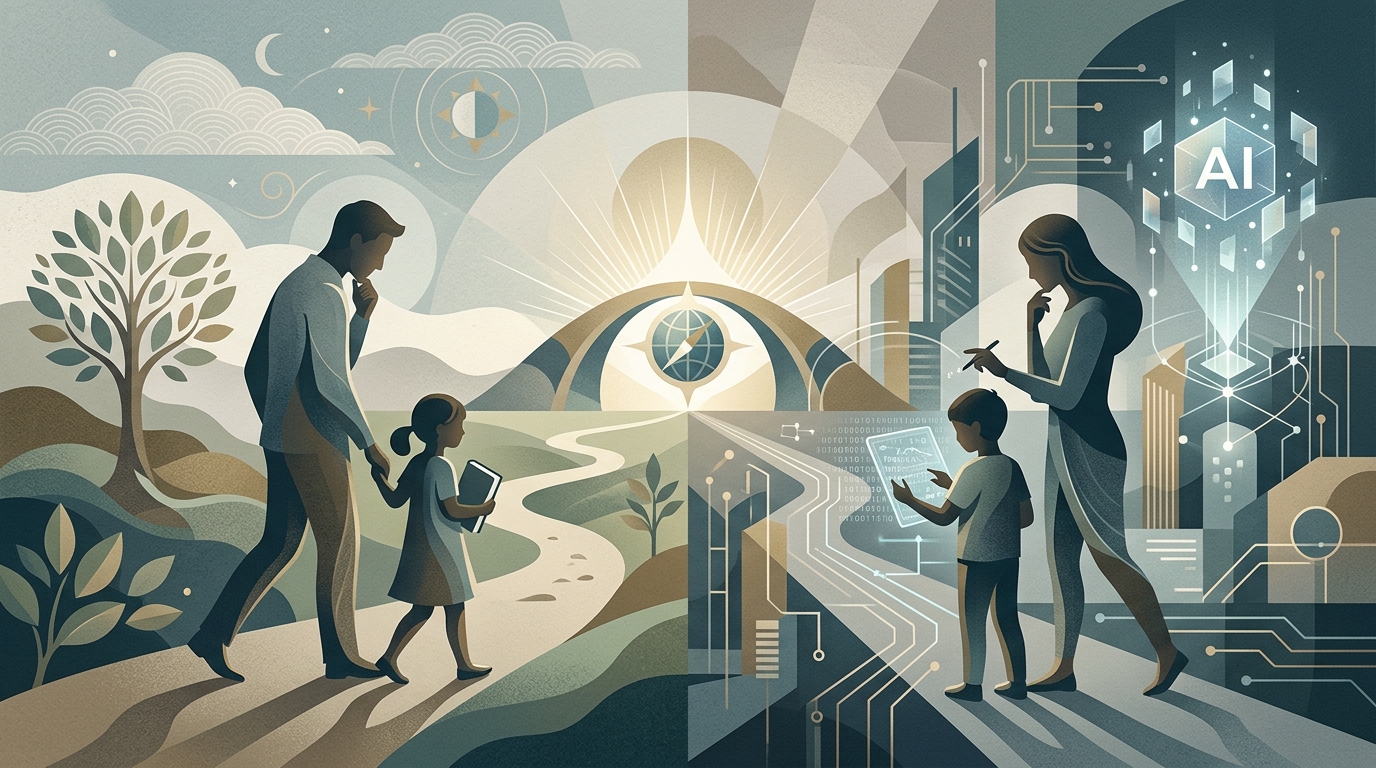 Symbolic representation of digital ethics and parenting in the age of artificial intelligence.