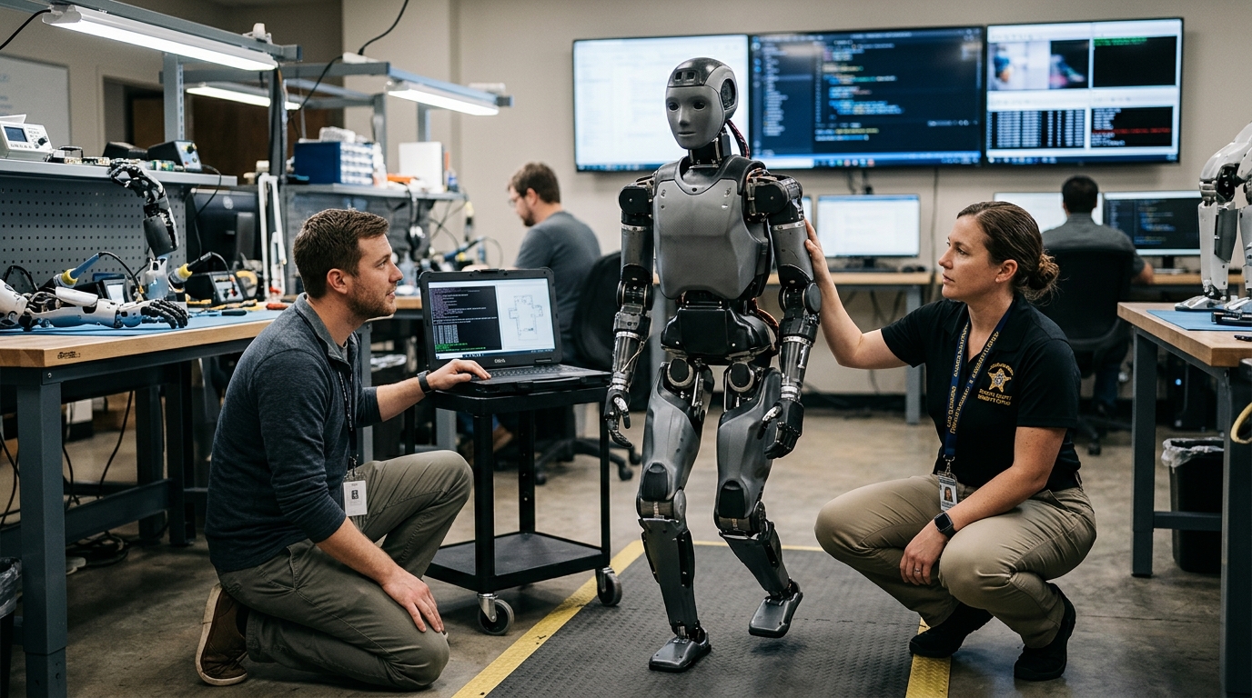 Humanoid robots being tested by Forsyth County Sheriff's Office for public safety and policing.
