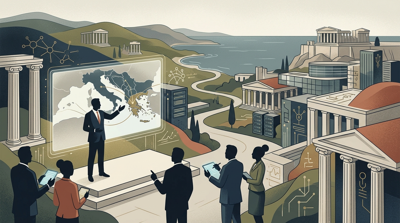 Microsoft logo in Greece representing the new regional hub for artificial intelligence and cloud services.