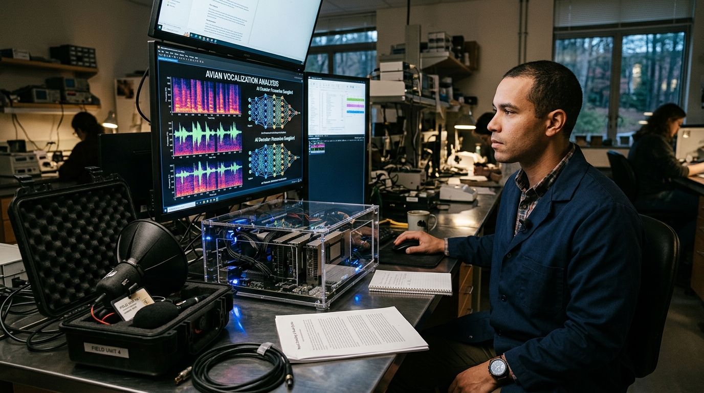 Digital analysis of birdsong using artificial intelligence and bioacoustics technology.