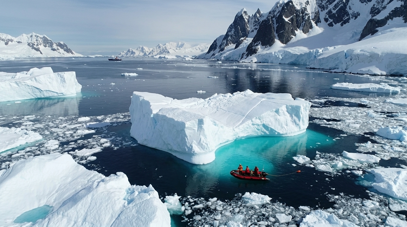 Digital visualization of AI detecting seismic waves under Antarctic ice sheets.