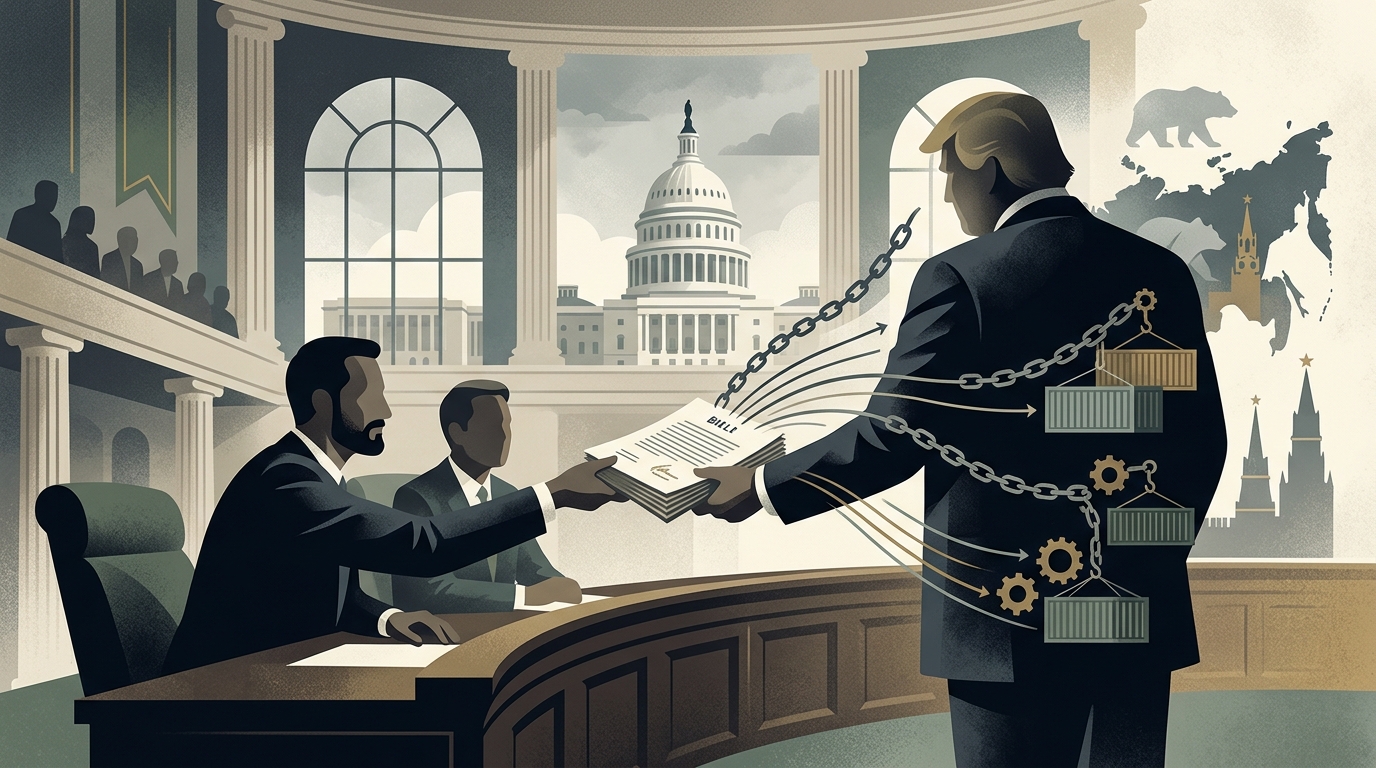President Trump signing a bill regarding trade tariffs and Russia sanctions.