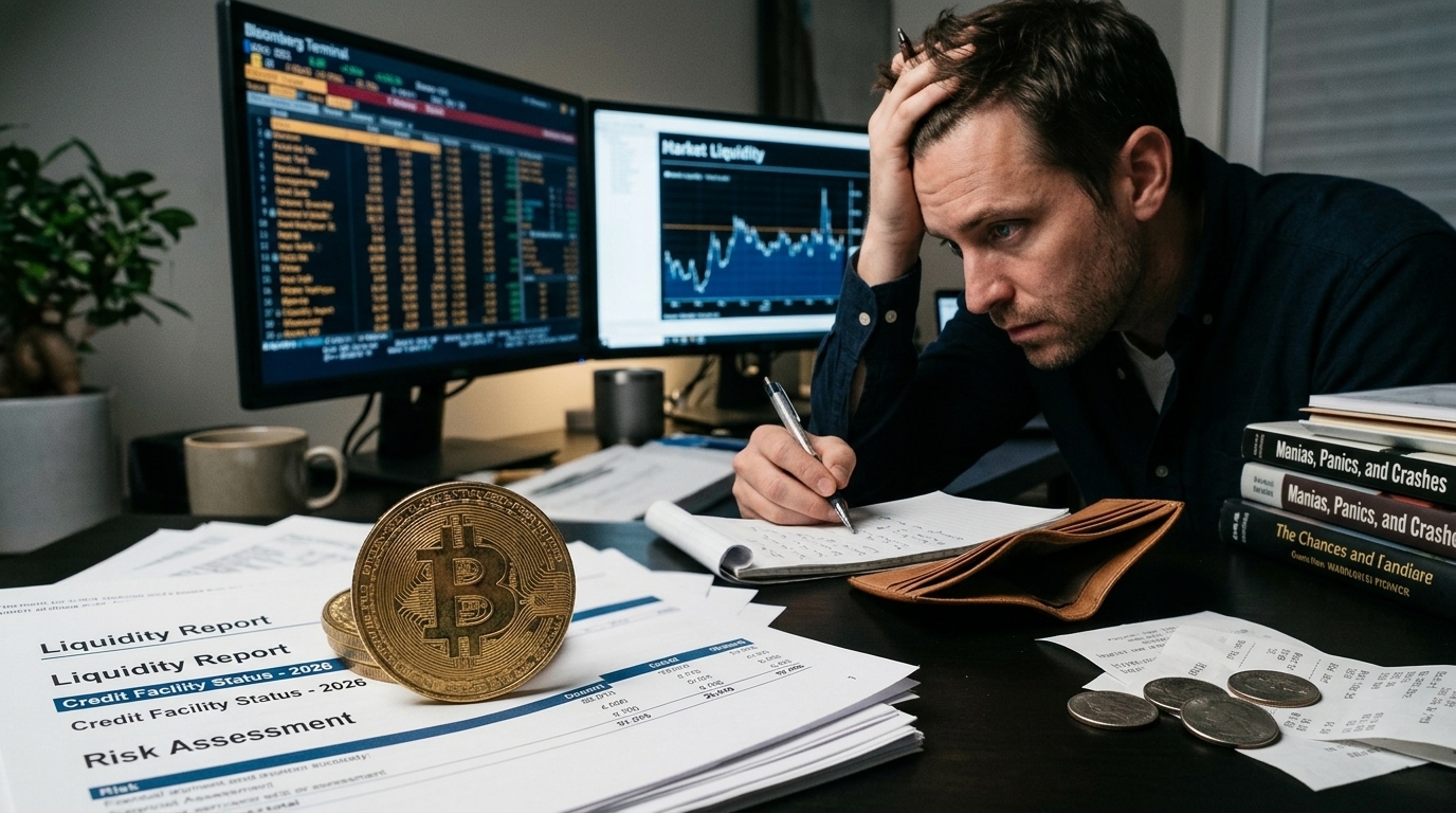 Digital representation of the 2026 liquidity crunch in Bitcoin and private credit.