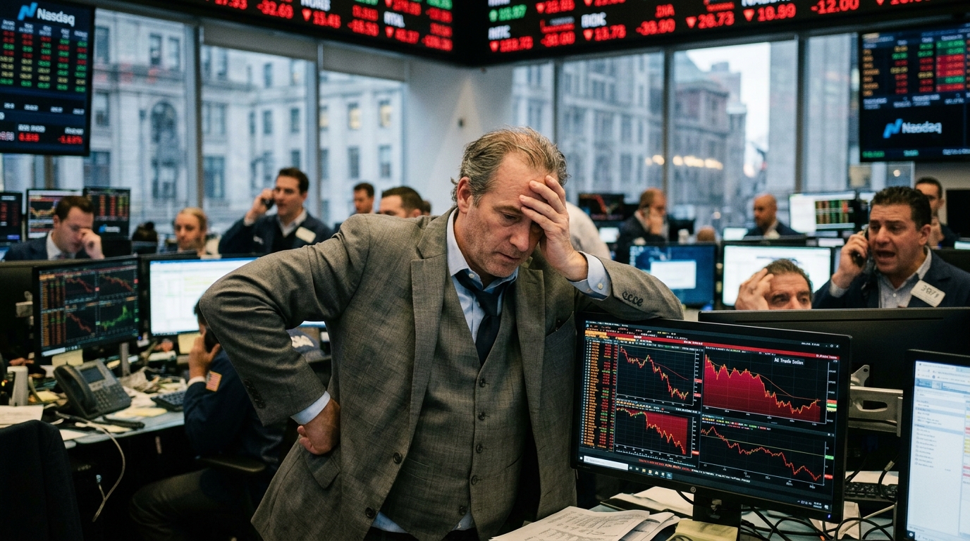 Stock market chart with AI symbols showing a downward trend on Wall Street.