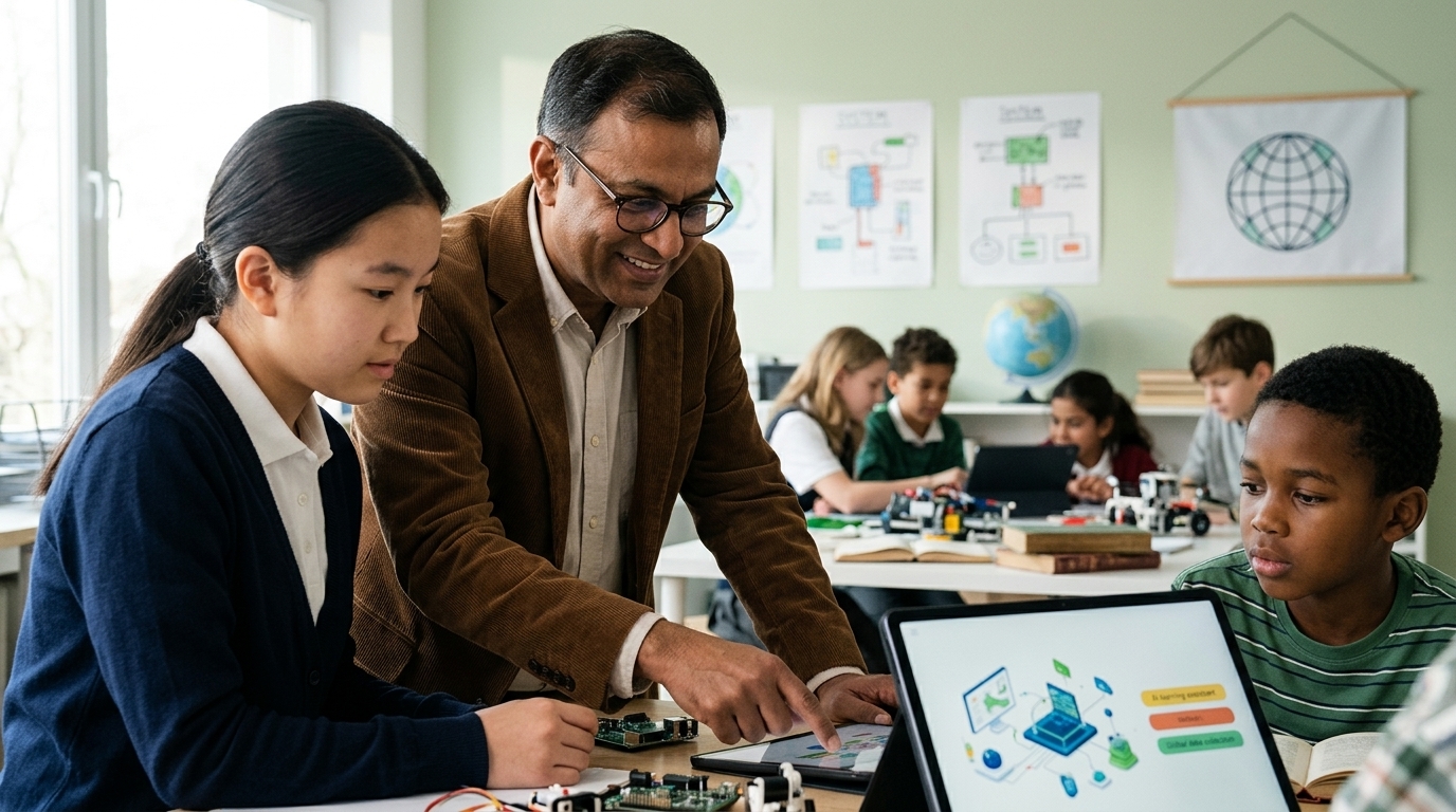 Students using AI in education technology through Google and UNICEF partnership.