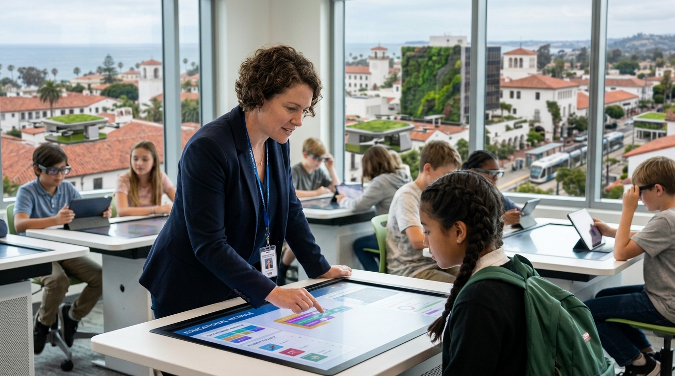 Students and teachers using AI in education tools in a Santa Barbara classroom.