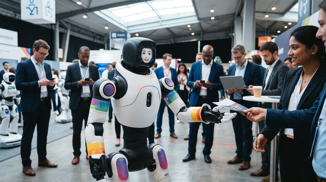 Humanoid robot in a Chinese factory, symbolizing rapid technological growth.