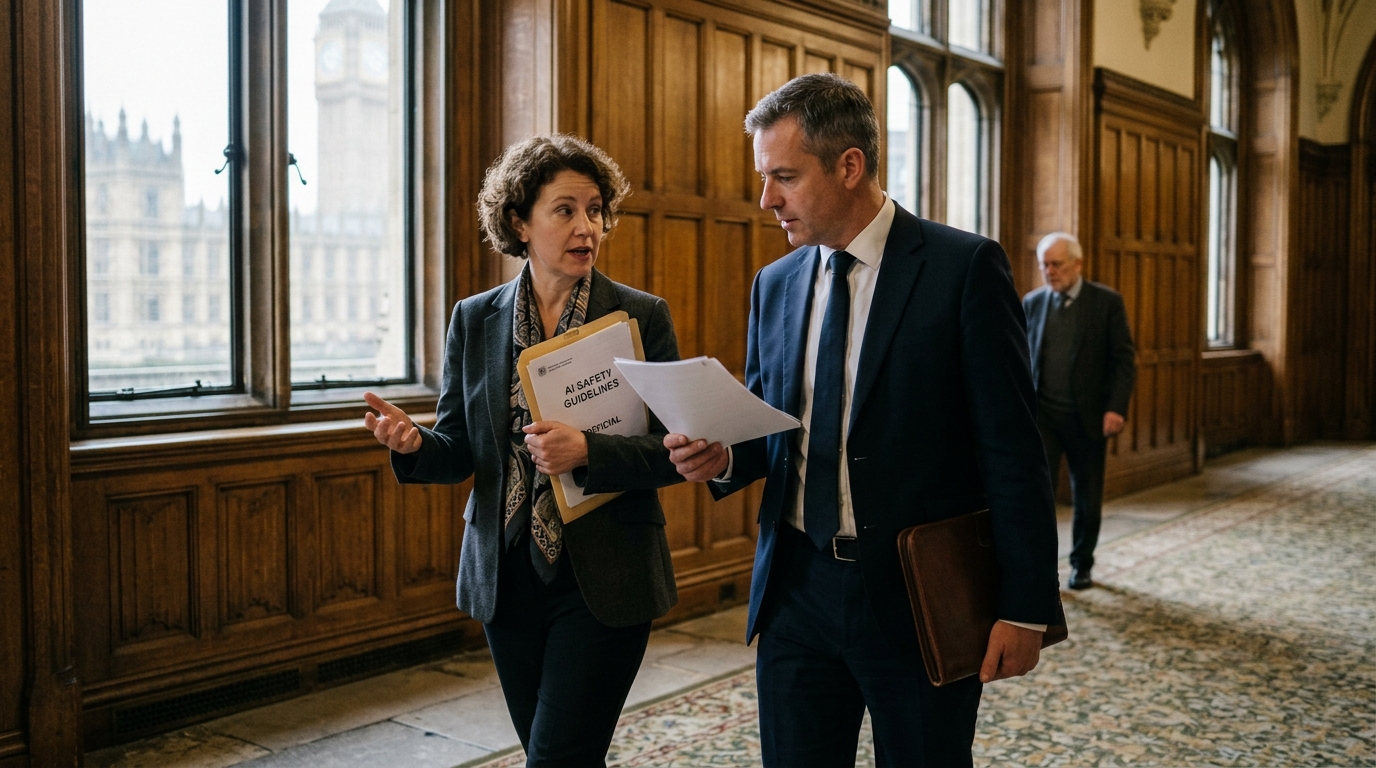 Ψηφιακή απεικόνιση των οδηγιών ασφαλείας για Frontier AI στο Ηνωμένο Βασίλειο.