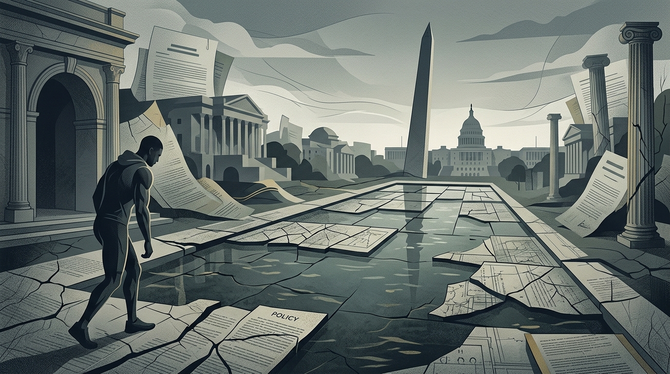 Άποψη της πράσινης άλγης και της φθοράς στο Reflecting Pool της Ουάσιγκτον.