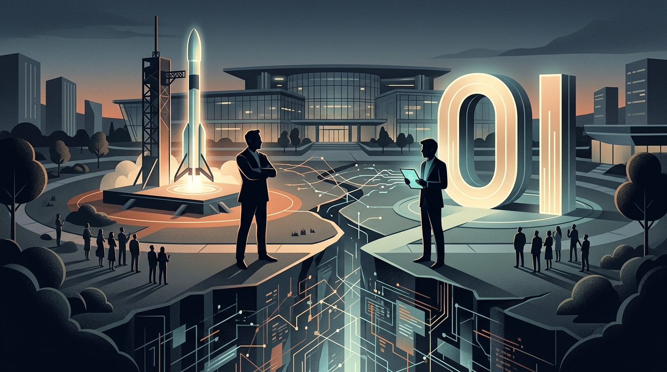 Λογότυπα SpaceXAI και OpenAI σε φόντο ψηφιακής κατασκοπείας.