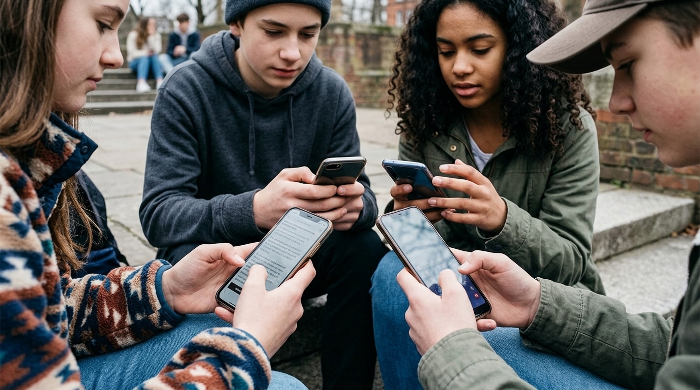 Keir Starmer and social media icons representing the UK's new policy on child safety.