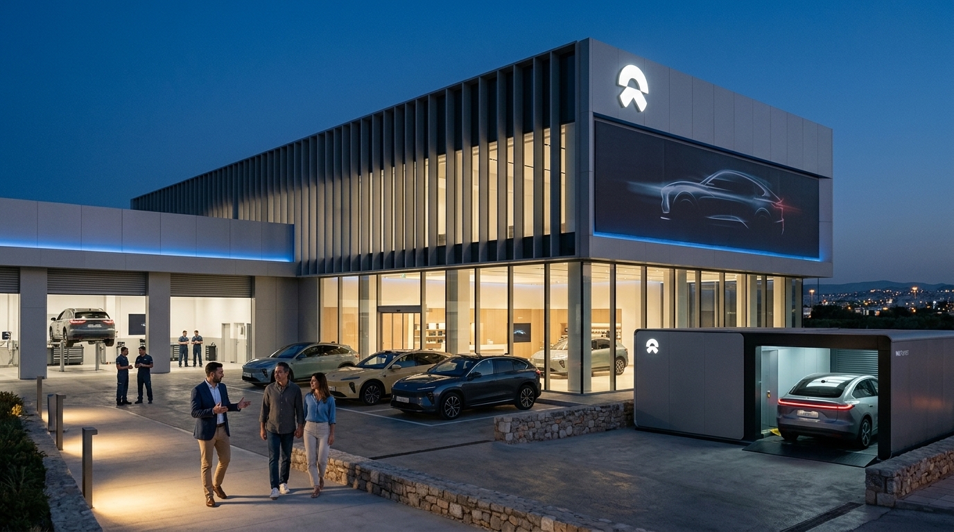 Το εσωτερικό του NIO House Athens από τον Όμιλο ΜΟΤΟΔΥΝΑΜΙΚΗ στην Ελλάδα.