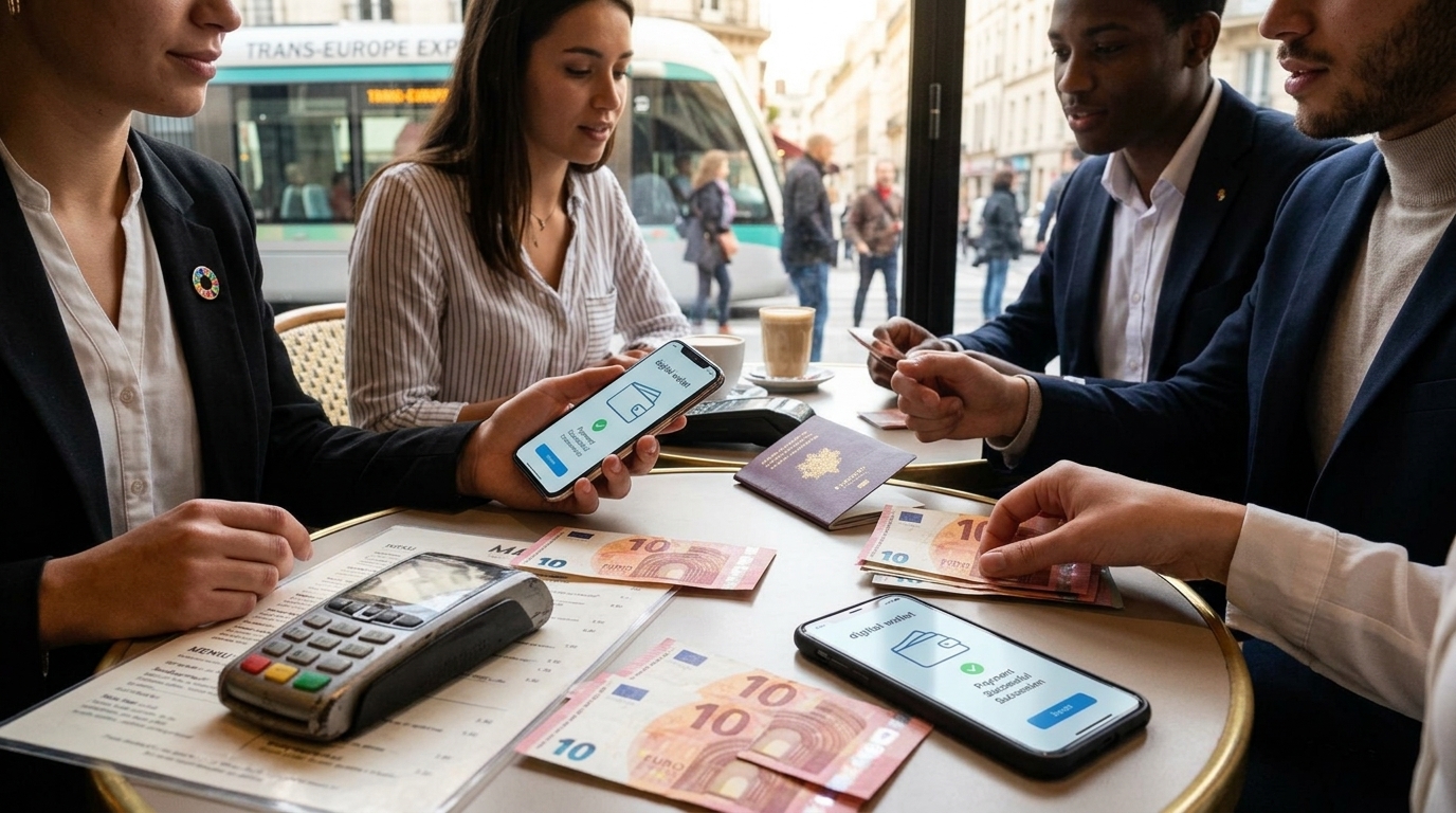 IRIS Payments mobile application interface for European transactions.