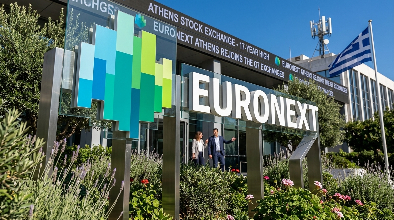The Athens Stock Exchange trading floor showing record highs in 2026.