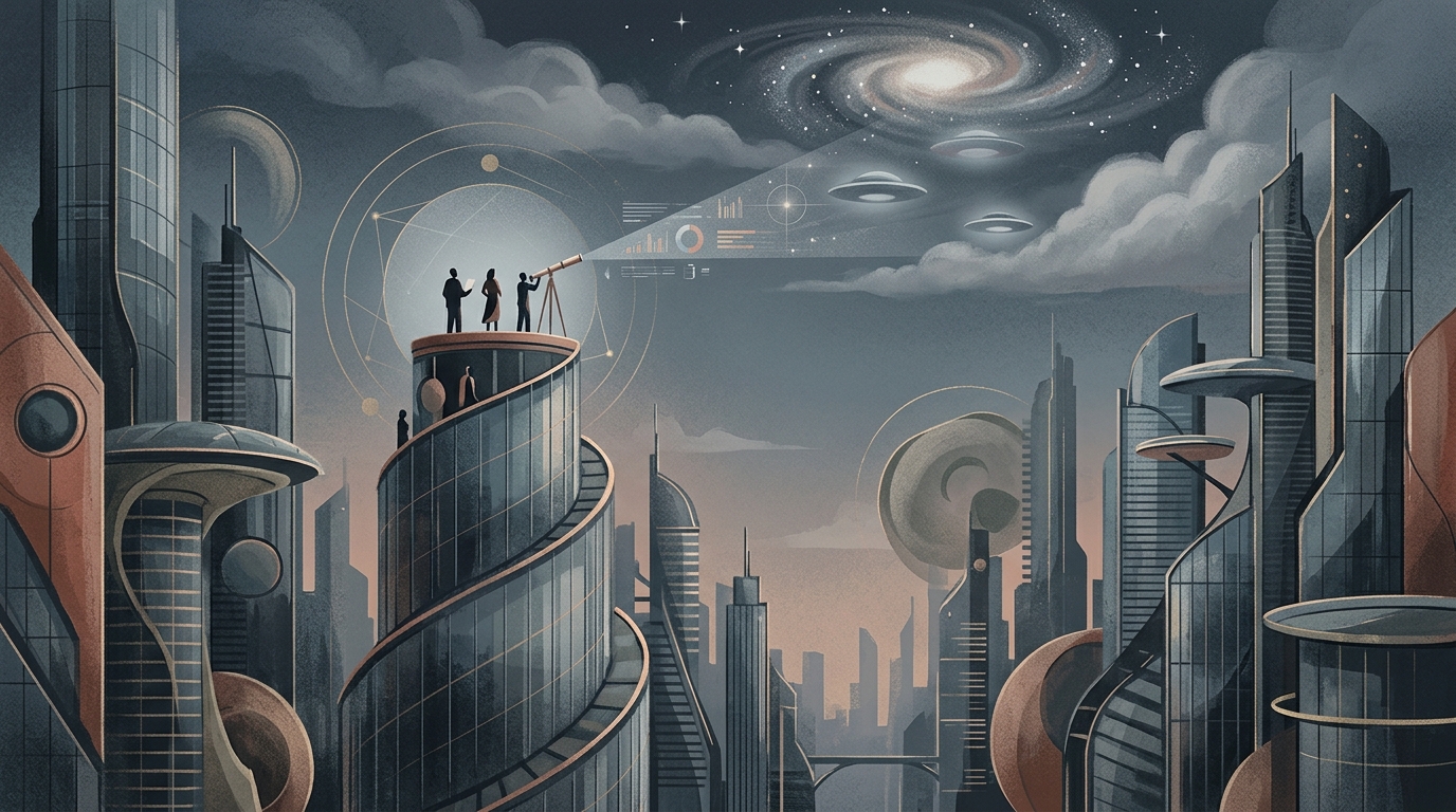 NASA scientific illustration of UAP and deep space exploration.
