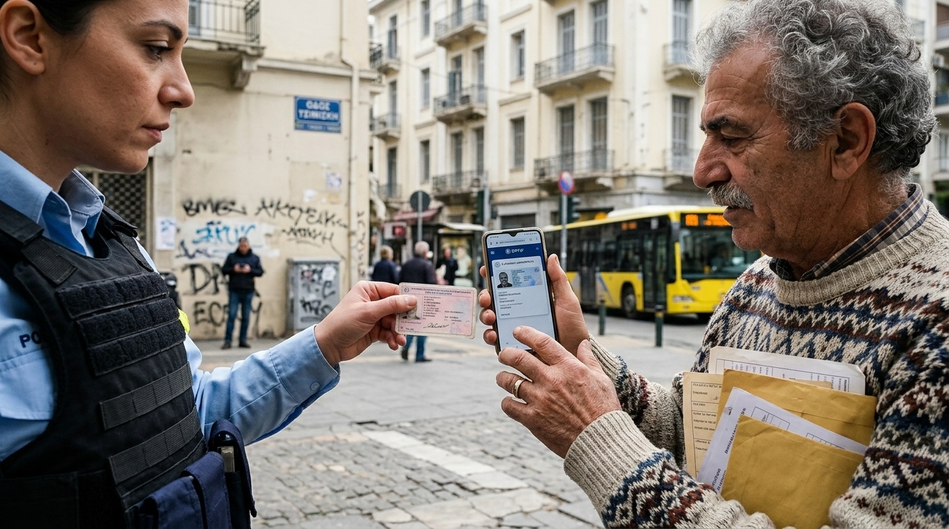 Digital governance and Gov.gr Wallet app displayed on a smartphone.