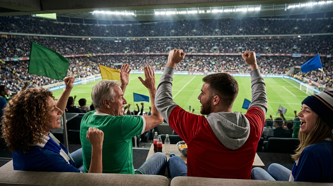Digital representation of AI in sports media analyzing game highlights and broadcasting data.