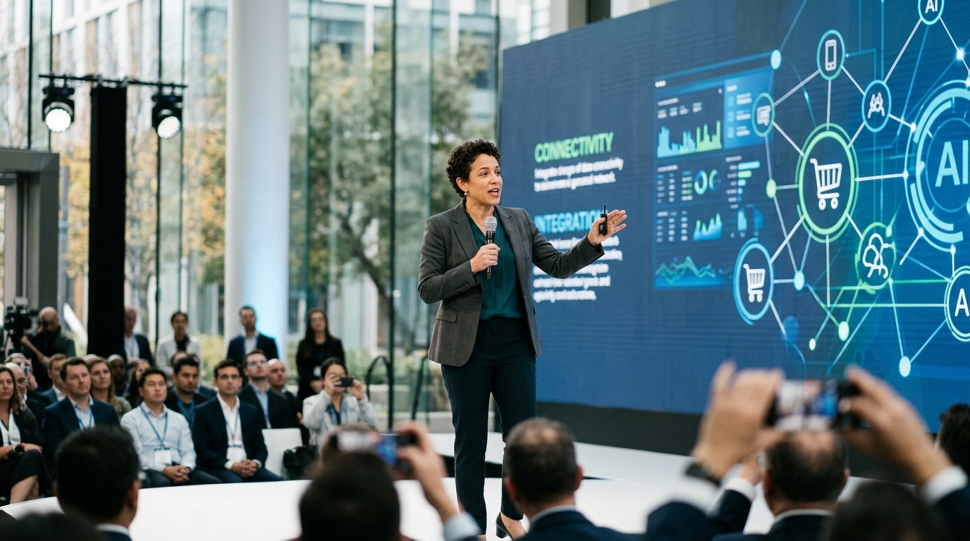 Το λογότυπο της Alibaba με ψηφιακά στοιχεία τεχνητής νοημοσύνης και ηλεκτρονικού εμπορίου.