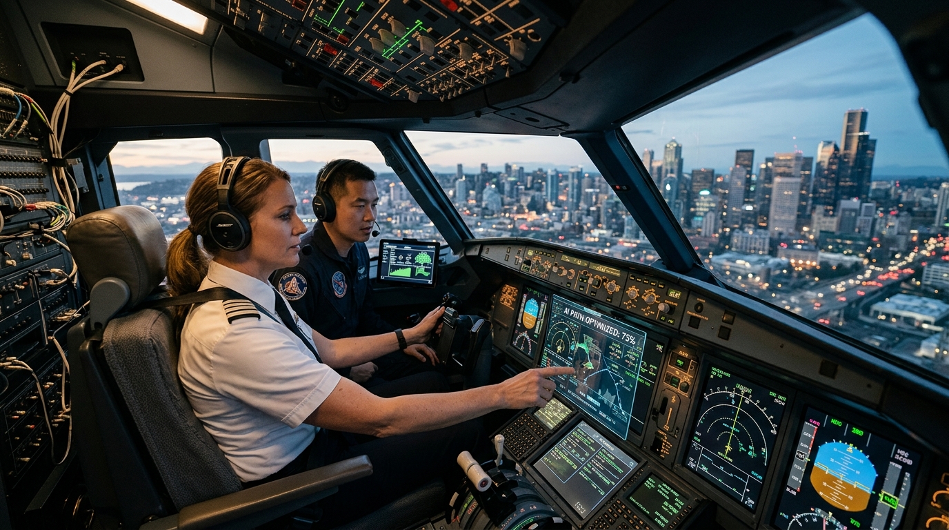 Air traffic control tower interface featuring AI aviation software.