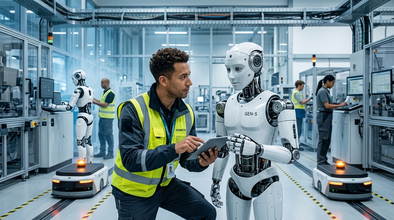 Siemens and Nvidia humanoid robots working on an Industry 5.0 production line.