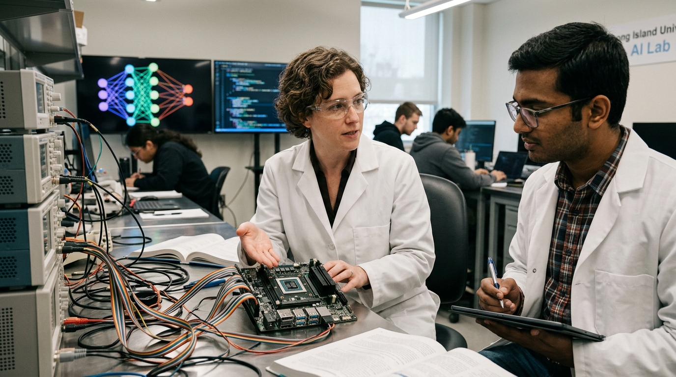 Researchers at the new Long Island University AI Innovation Center.