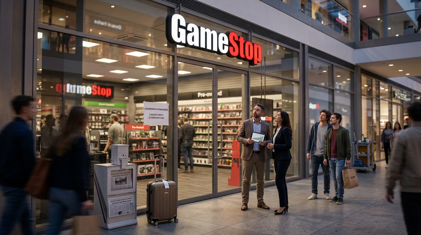 Τα λογότυπα GameStop και eBay σε οθόνη που αναπαριστά την πιθανή εξαγορά της εταιρείας.