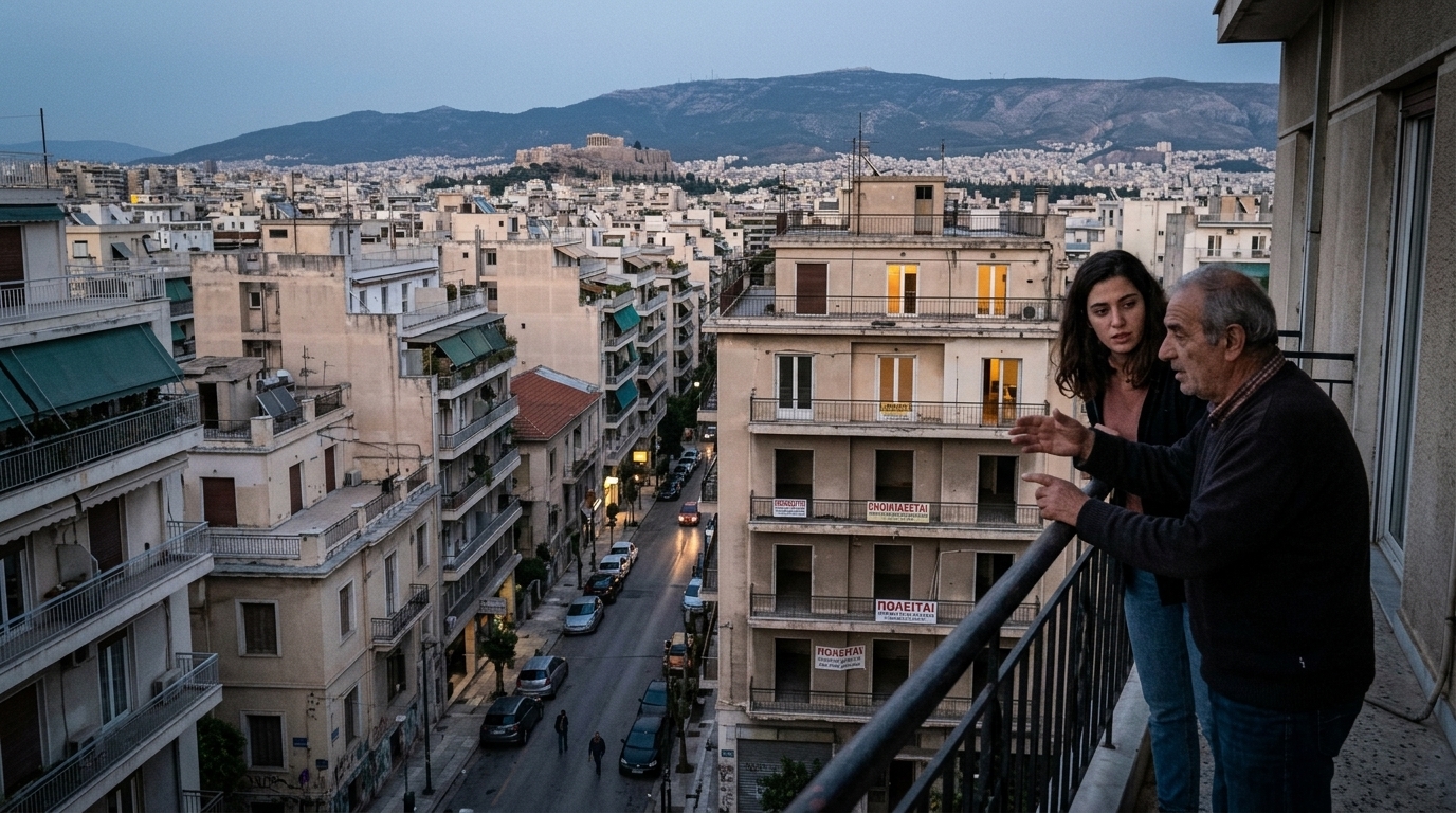 Urban landscape with apartment buildings representing the new Greek Housing Strategy.