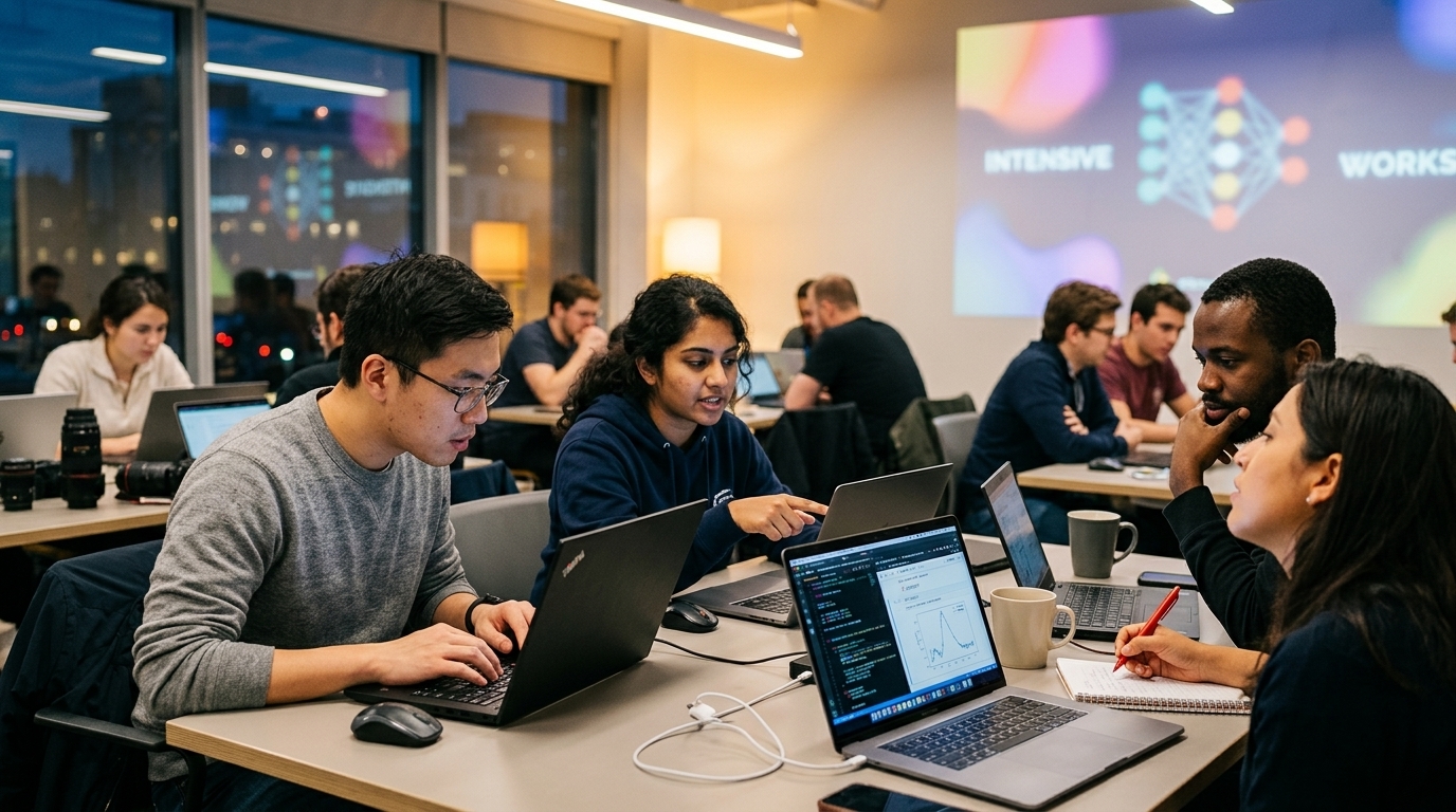 Developers learning to build AI agents using natural language on Google's Kaggle platform.