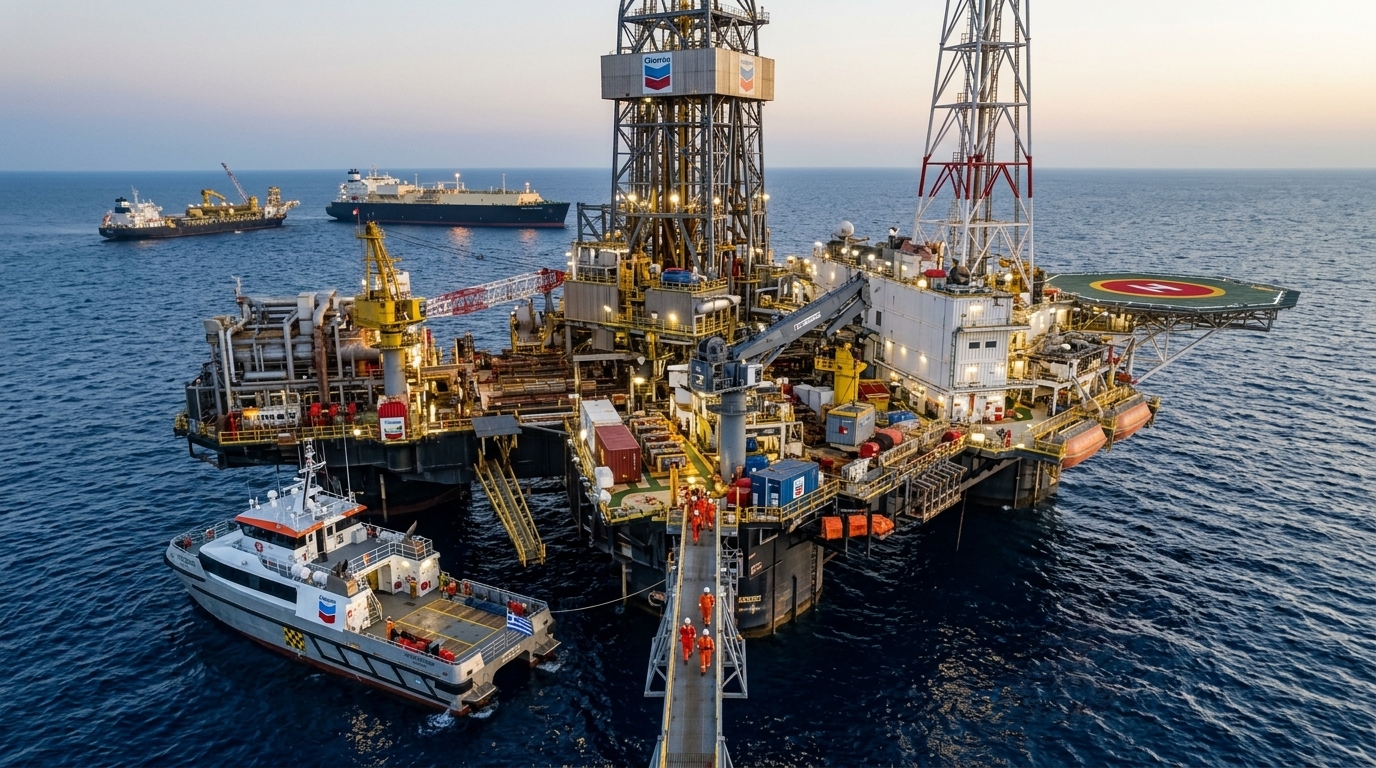 Εξέδρα άντλησης φυσικού αερίου της Chevron στον Κυπαρισσιακό Κόλπο.