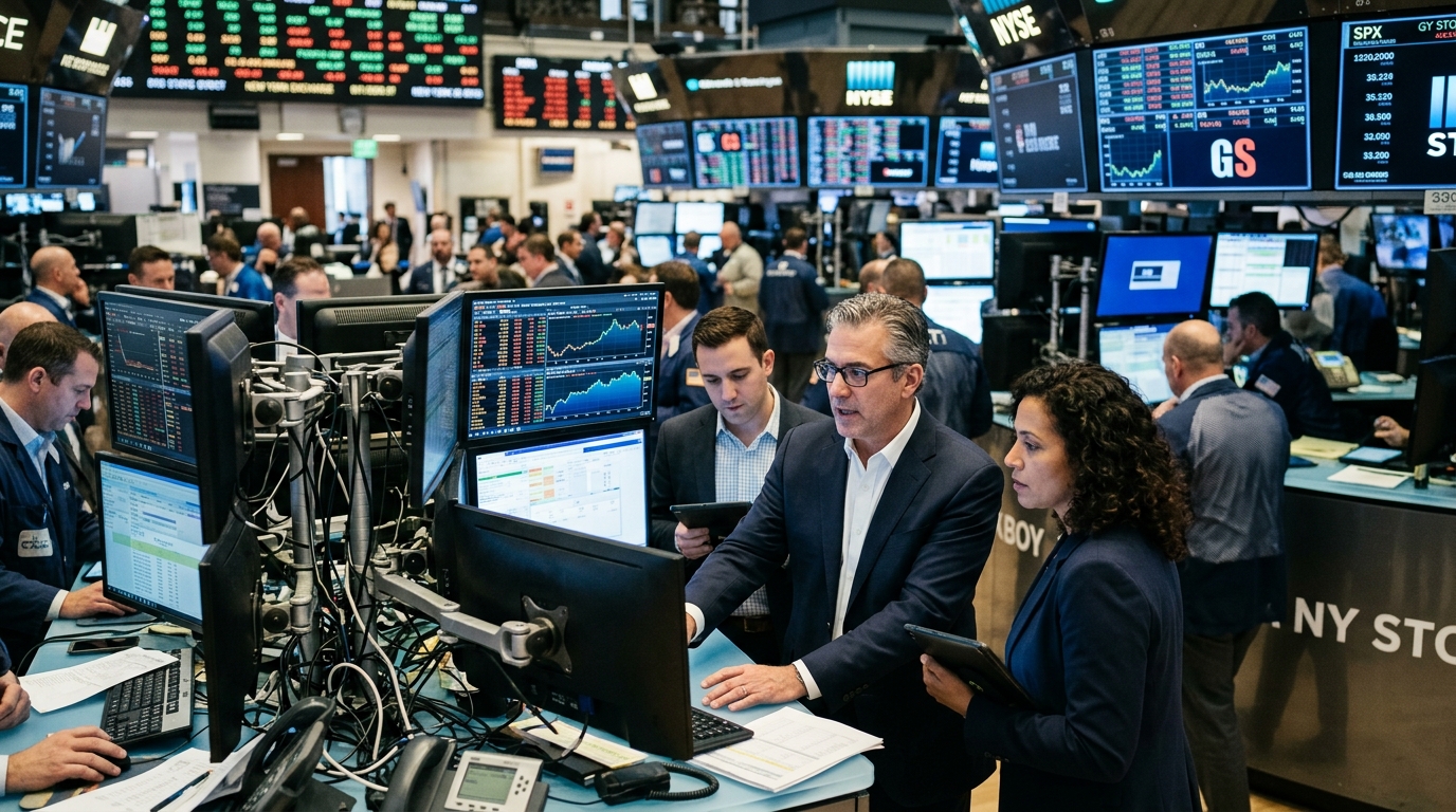 Modern cybersecurity AI and digital software data visualization based on Goldman Sachs insights.