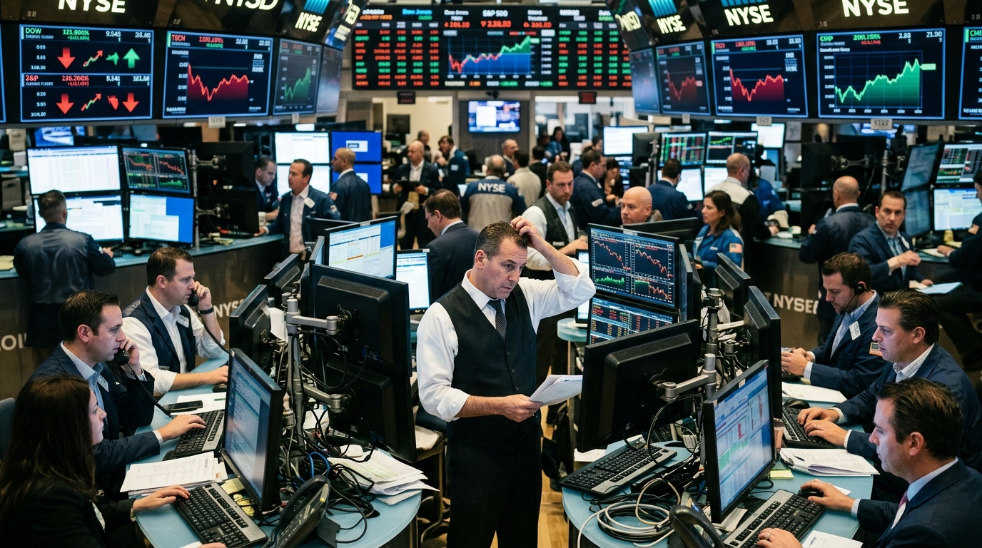 Wall Street stock market display showing technology and semiconductor trends.