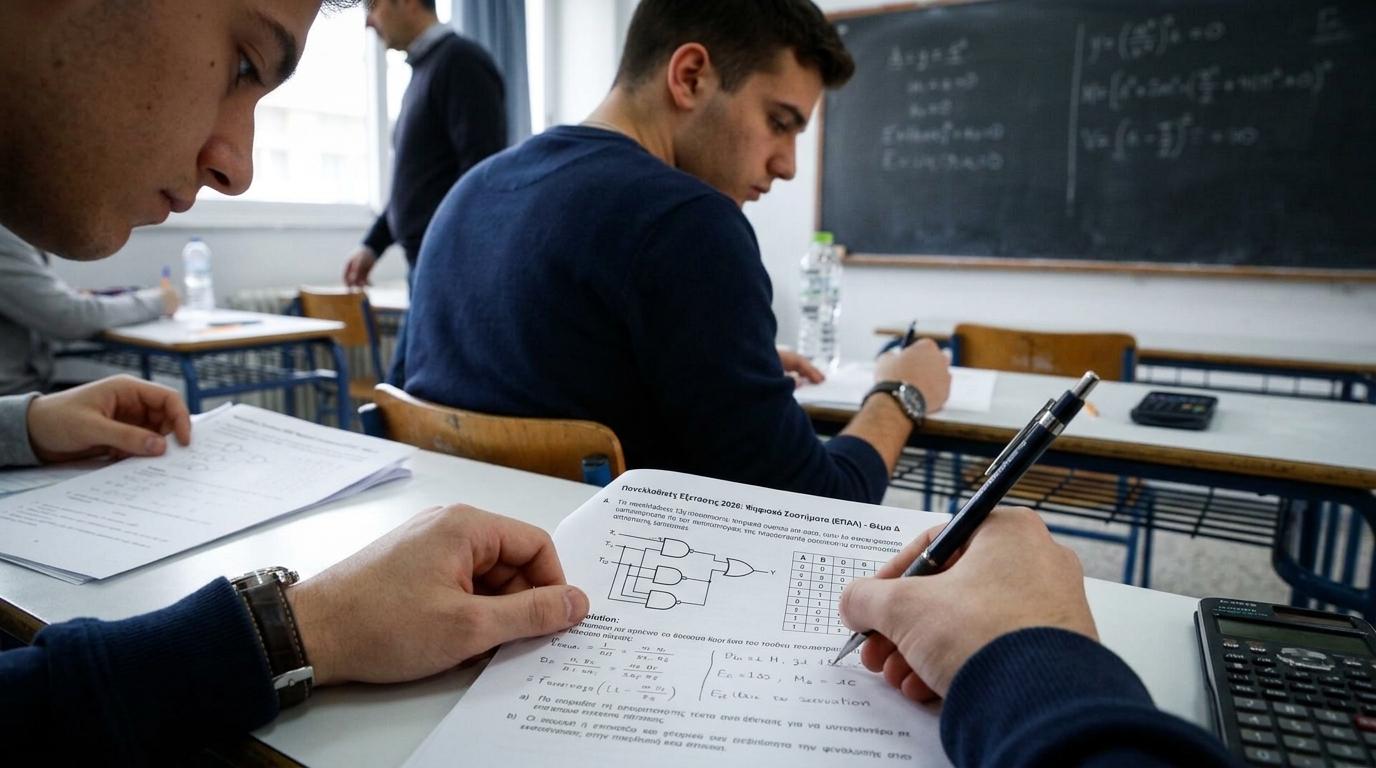 Υποψήφιοι ΕΠΑΛ εξετάζονται στα Ψηφιακά Συστήματα για τις Πανελλήνιες 2026.