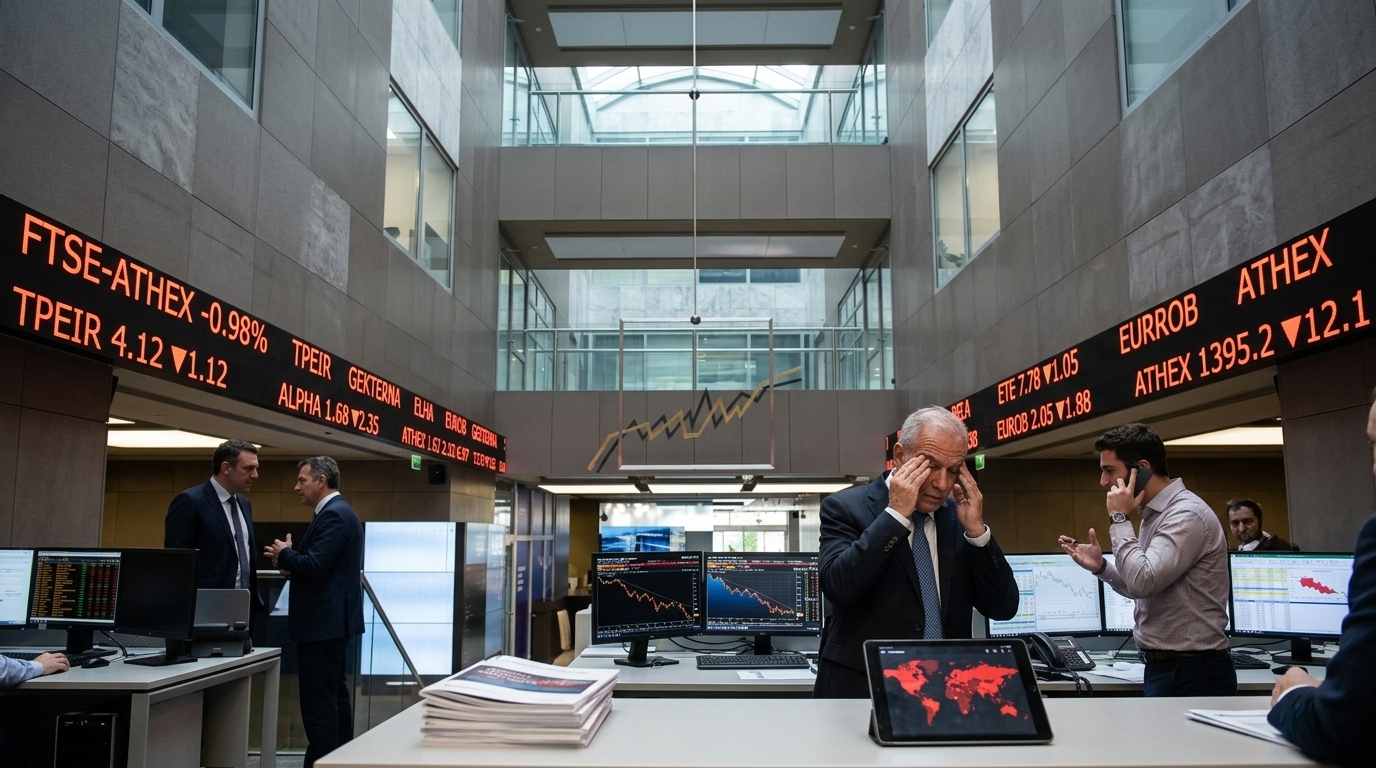 Stock market chart of the Athens Stock Exchange index during the market correction.