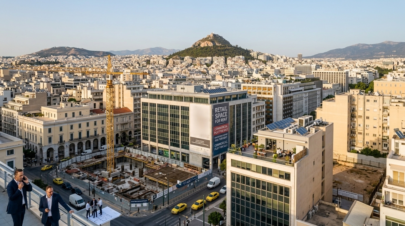 Modern commercial buildings and land plots in Attica Greece