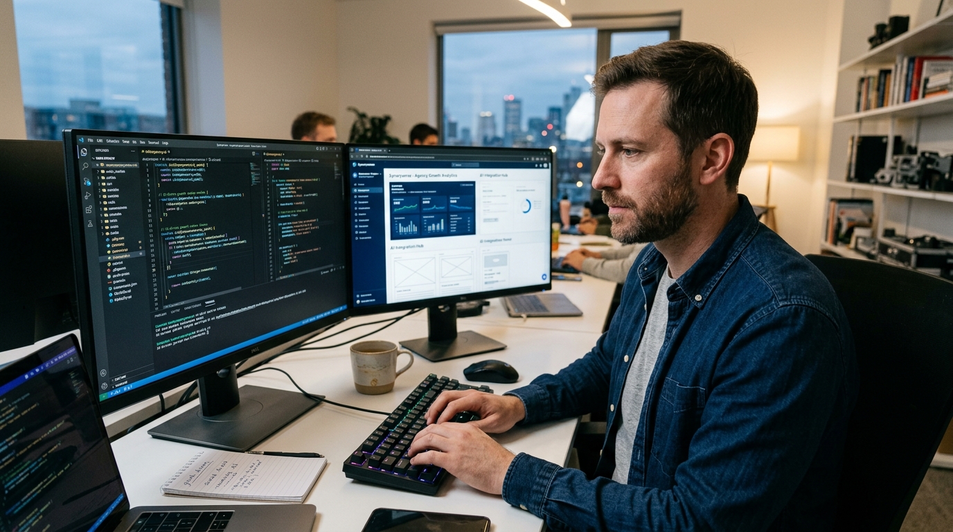 Digital representation of Synaryverse and AI in marketing services.