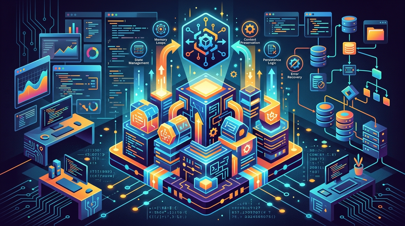 Technical visualization of autonomous agents architecture and persistent mode.