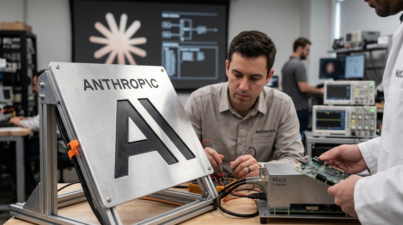AI processors and the logos of Anthropic and MatX for hardware partnership.