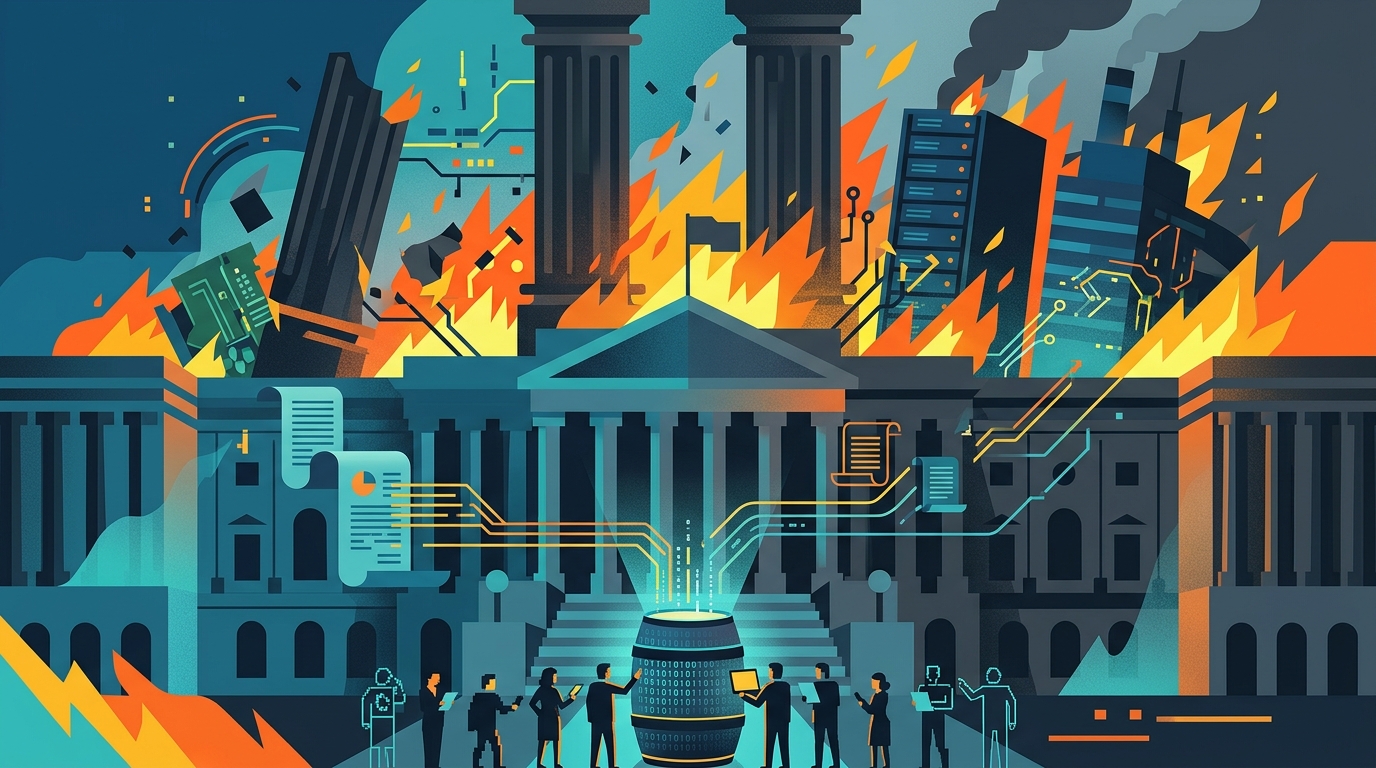 Digital representation of AI technology and financial debt metrics.
