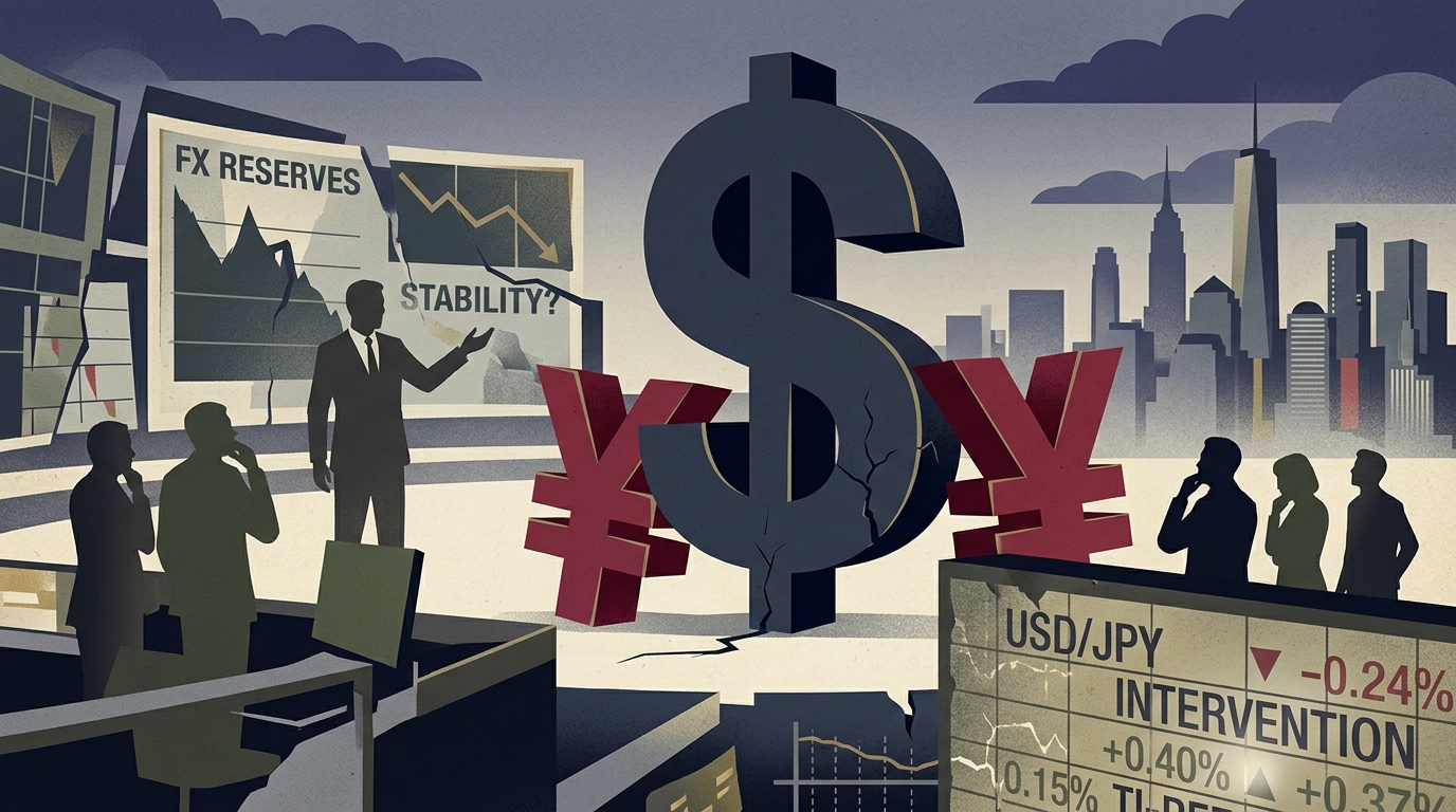 Financial chart showing the exchange rate between the US Dollar and Japanese Yen during market intervention.