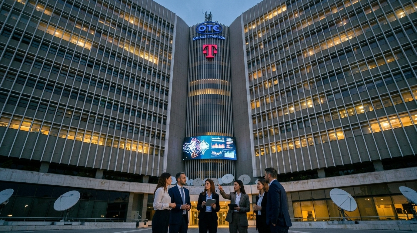Ψηφιακή απεικόνιση της Τεχνητής Νοημοσύνης στα κεντρικά γραφεία του ΟΤΕ για τον ψηφιακό μετασχηματισμό στην Ελλάδα.