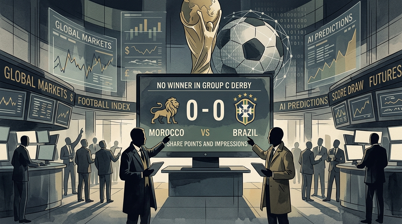 Morocco and Brazil players in action during the World Cup 2026 match in New York stadium.