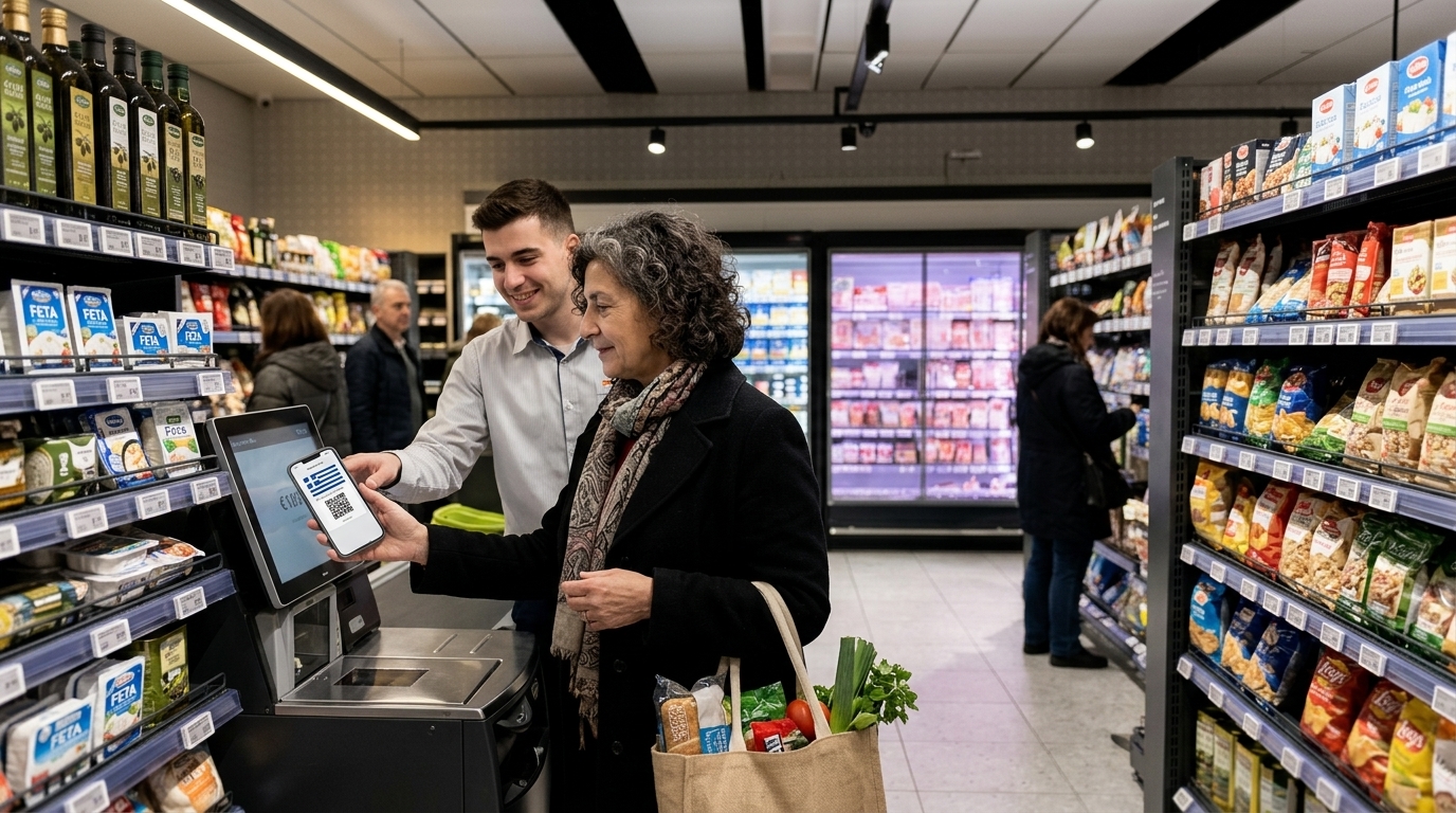 Digital Market Pass 2026 card for supermarket subsidies in Greece.