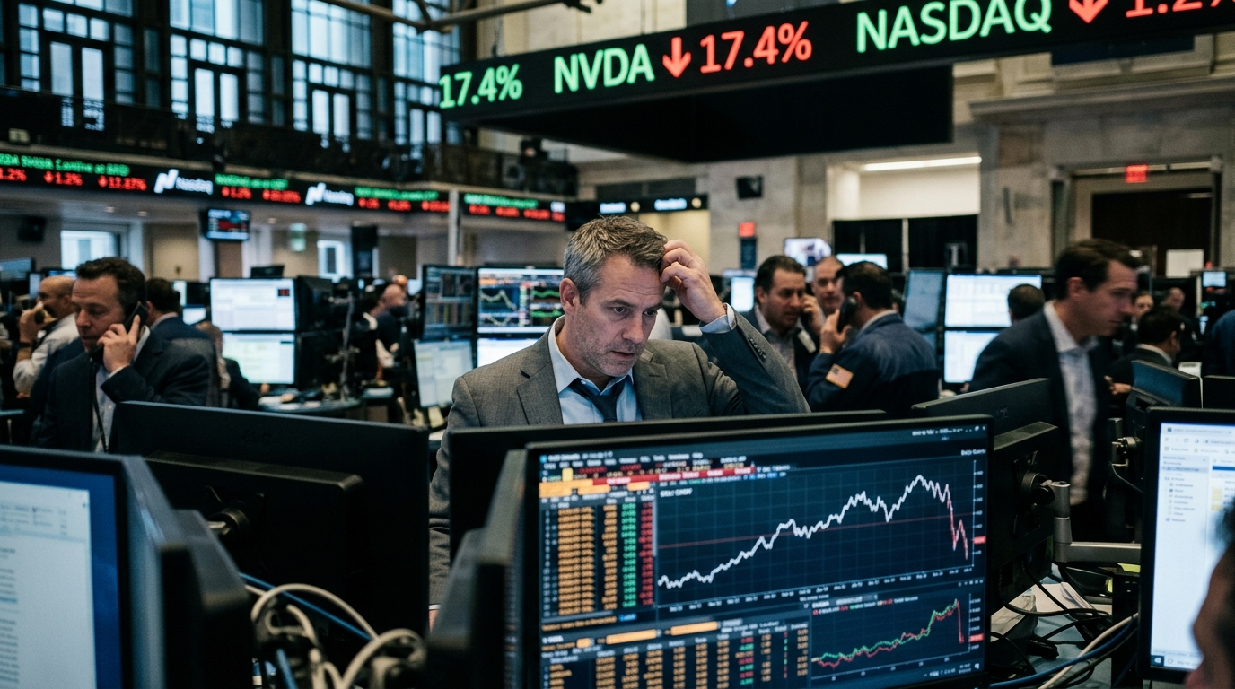 Nvidia stock market chart showing a 17 percent decline in the artificial intelligence sector.