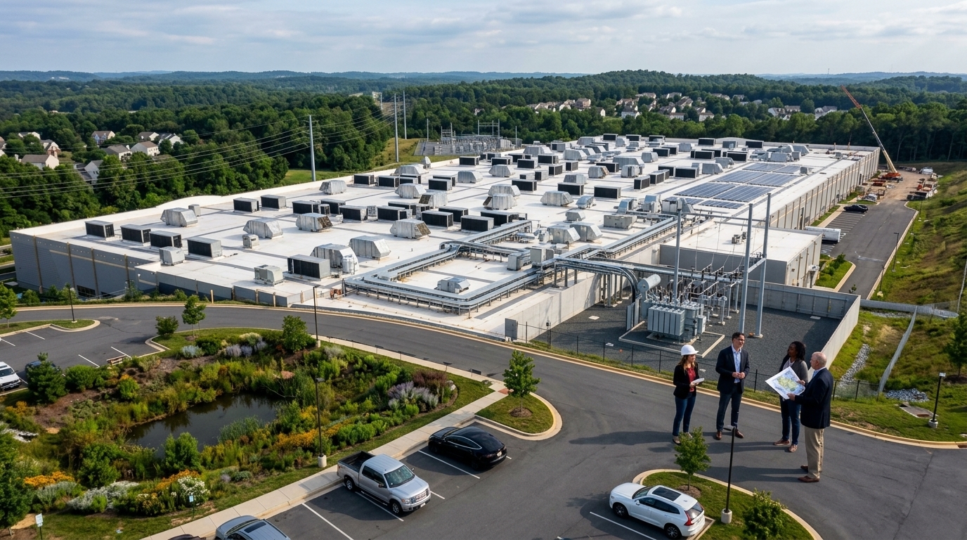 Modern data center facility representing Big Tech investments and tax incentives.