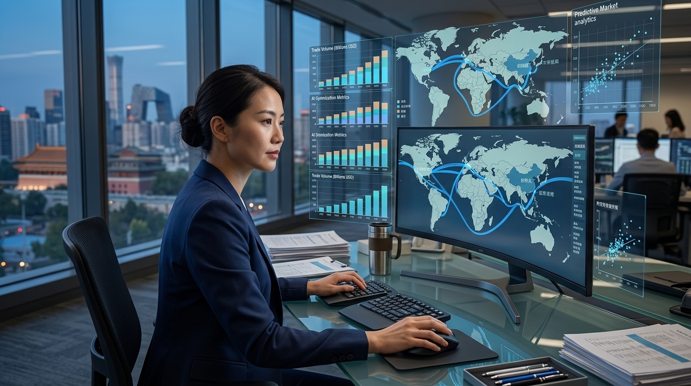 Digital representation of China and Artificial Intelligence in global trade.