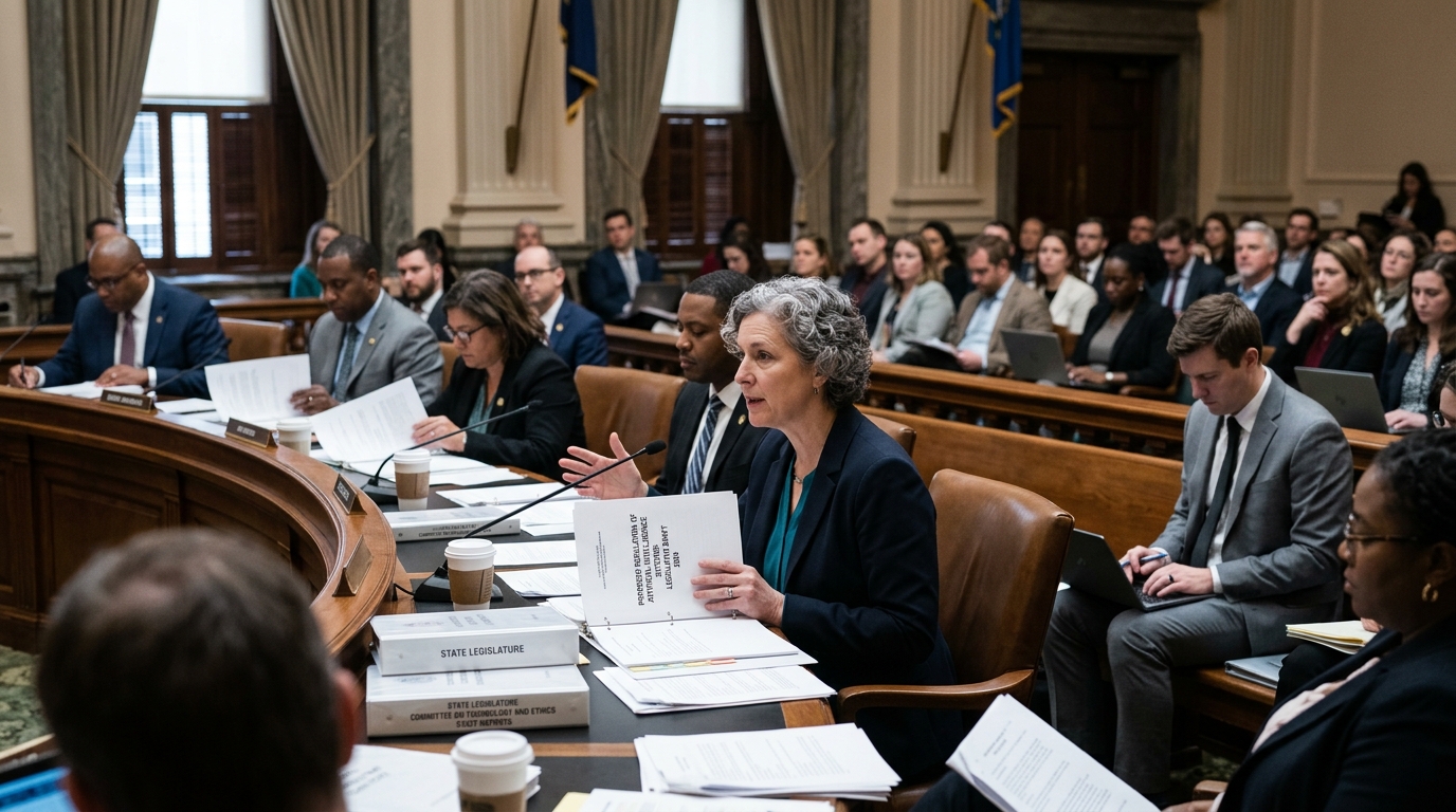 US lawmakers discussing AI legislation and deepfake regulations.