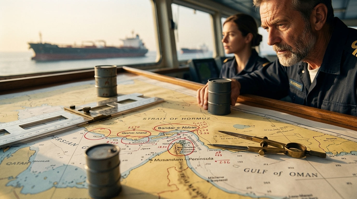 Oil tanker navigating the Strait of Hormuz during peak energy flows.